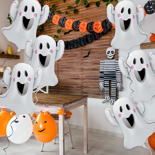 Halloween Ghost Balloons - Ghost-Style Foil Balloon Set with Ribbons - Variation of Ghost-1