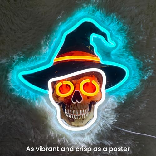 LED Halloween Skull Neon Sign Light Up Skull Wizard's Hat - Skull01