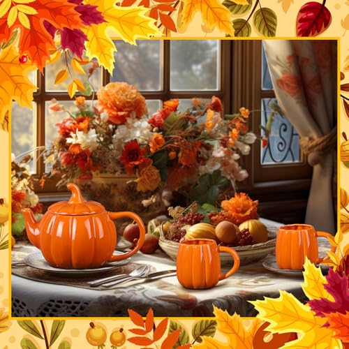 Pumpkin Ceramic Tea Set with Teapot and Mugs - Thanksgiving Halloween Gift