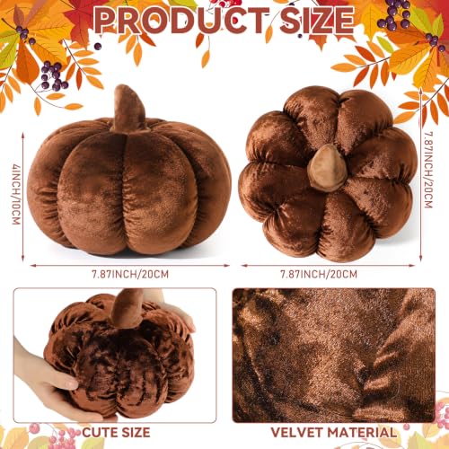 Reddish Brown Velvet Pumpkin Pillow - Fall Autumn Halloween Decor