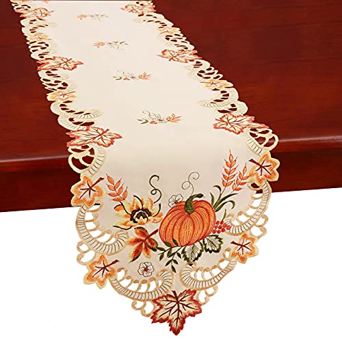 Simhomsen Autumn Harvest Pumpkin Table Runner 14x69 Inches Embroidered Fall Decor