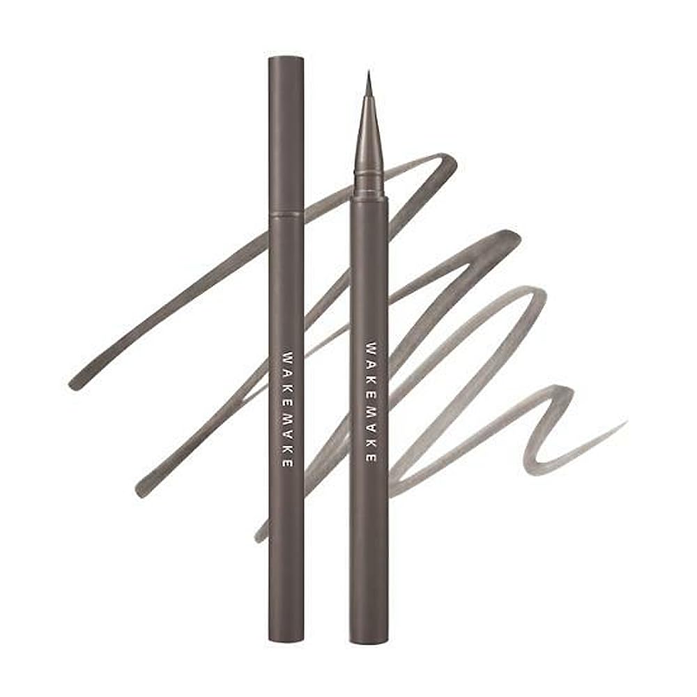 WAKEMAKE Real Ash Brush Eyeliner, Korean Makeup Liquid Eyeliner, Smudge-proof, Ultra-Fine Tip, Long Lasting Waterproof Liquid Eyeliner 0.04 OZ (Pack of 2) (02 ASH BROWN)
