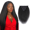 22-Inch Kinky Straight Clip-In Hair Extensions - Thick, Unprocessed Human Hair