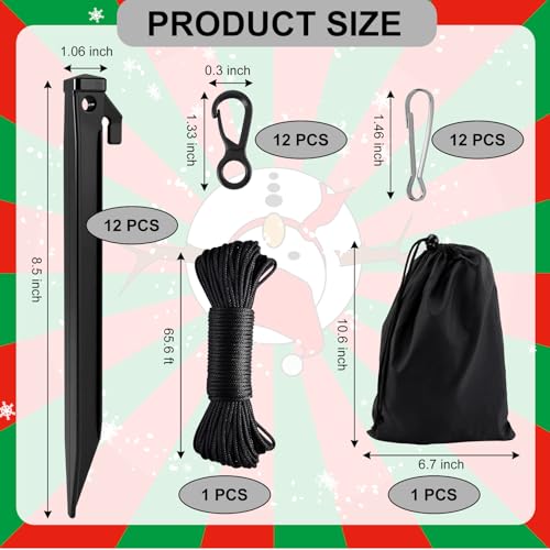 12-Pack Heavy Duty Inflatable Stakes Set with Ropes & Hooks for Outdoor Decorations - Black Plastic Tent Stakes
