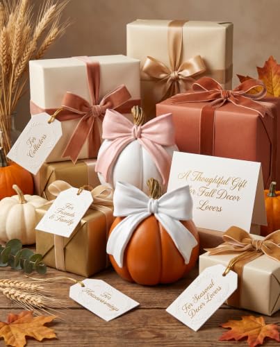 8-Inch Oversized Pumpkin Duo with Bow - Fall Indoor Outdoor Decor Set