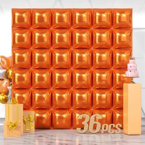 C01 - Orange 36PCS Metallic Square Foil Balloons Wall Backdrop - Party Decor