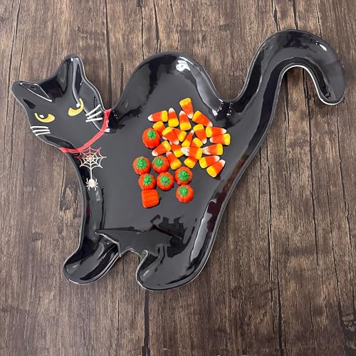 UP Black Cat Shaped Melamine Serving Platter - Halloween Party Tray, 16x13 Inches