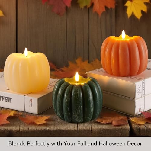 Velsyn Flameless Pumpkin Candle - Orange Fall Decor for Home, 5.6"