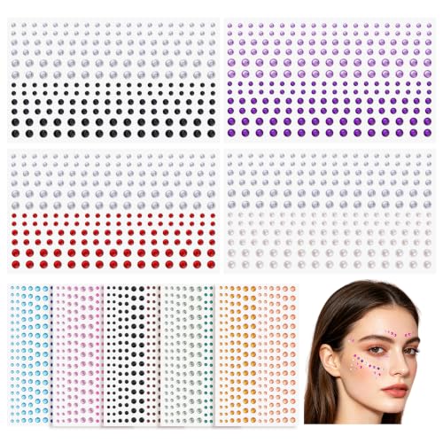 Colorful Face Gems Self-Adhesive Eye & Body Rhinestones - Vibrant 15 Colors, 3 Sizes - Rosiour