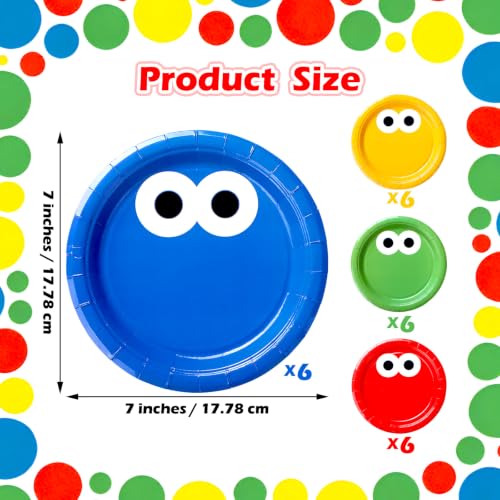 Halloween Monster Eyes Paper Plates - 24 Pack, 7 Inch, Colorful Party Dinnerware - Eyes Variation