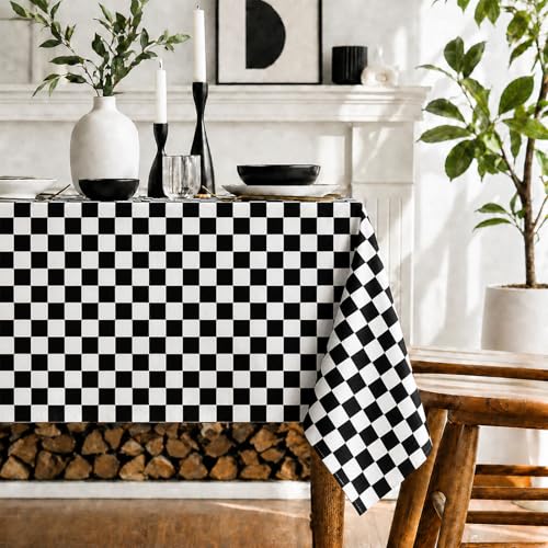 Checkered Tablecloth 60x84 Inch Black and White Race Car Party Cover