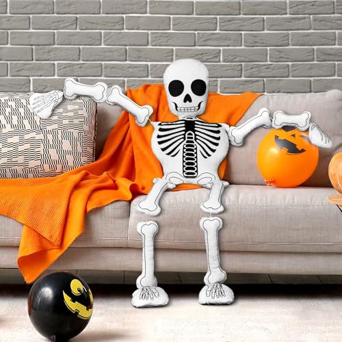 Halloween Skeleton Plush Pillow - 41 Inch Spooky Decor Skull Cushion