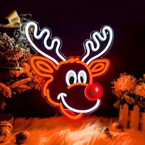 Christmas Elk Neon Window Lights - Indoor Holiday Deer Decor, USB Powered with Accessories