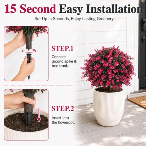 Artificial Topiary Trees Outdoor Faux Bushes Set of 2 - 22in Red Variation