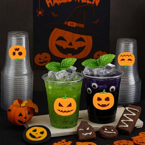 Halloween Plastic Cups 12oz Pumpkin Pattern 50-Pack - Clear Orange Party Supplies