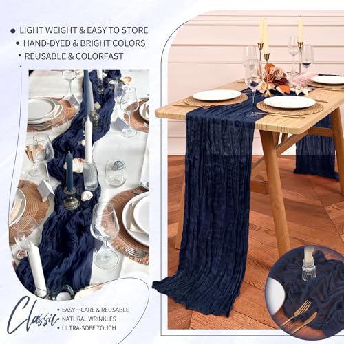 Navy Blue Cheesecloth Table Runner Set - 18 Pack, 10FT Rustic Wedding & Party Decor