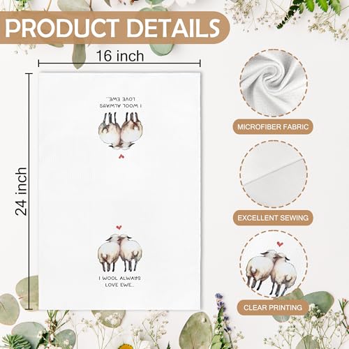 Sheep Valentines Day Kitchen Towels - Lamb Sheep Couple Gift - 16x24 Inches