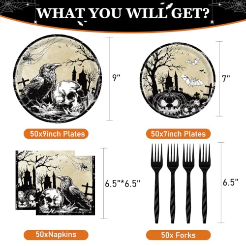 Halloween Skull Party Plates Napkins Set - 200 Pieces Halloween Skull-200