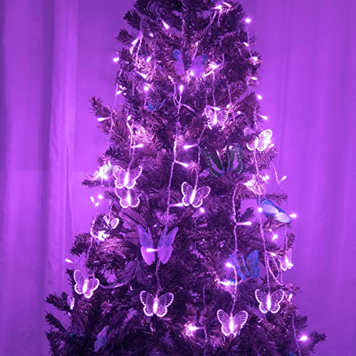YOLIGHT Butterfly Curtain Lights 13ft Purple LED Fairy Lights with Remote