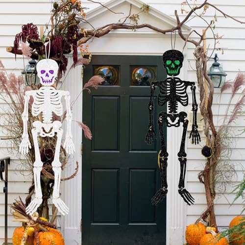 2-Pack Glitter Halloween Skeleton Hanging Decorations for Indoor & Outdoor Use