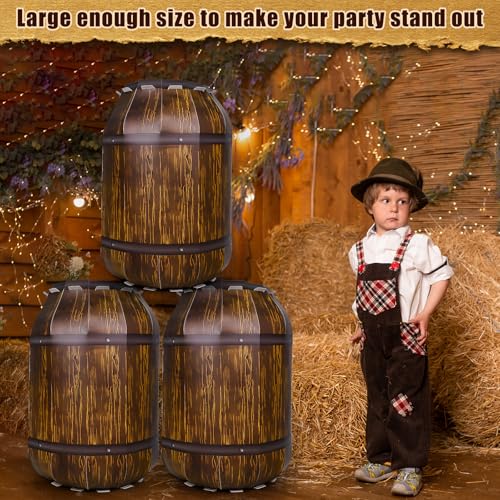 4 Pack Pirate Barrel Party Decorations - Large Cardboard Whiskey Barrels for Western Cowboy & Pirate Themes
