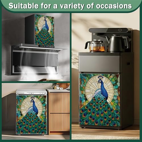 Green Peacock Dishwasher Magnet Cover - Decorative Refrigerator Front Panel - 23x26 Inch