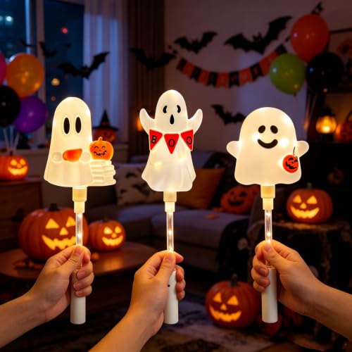 Halloween Ghost Handheld Decoration Lights 3 Pack - Ghosts with Pumpkins Variation