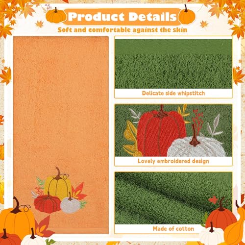 Autumn Thanksgiving Pumpkin Hand Towels Set of 3 - Cotton Kitchen & Bathroom Decor