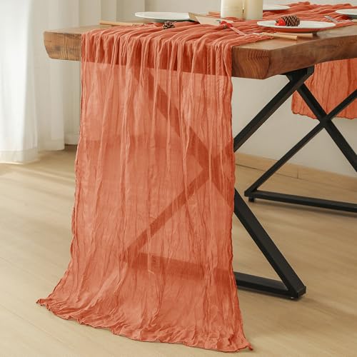 Orange Boho Rustic Cheesecloth Table Runner 2-Pack - 35x120 Inch for Weddings & Events - Variation: Orange / 2PC