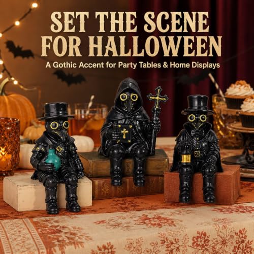 Halloween Plague Doctor Figurines Set - Gothic Resin Shelf Decor, 3 Pieces