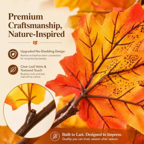 Artificial Maple Leaves Stems 8-Pack Fall Decor for Thanksgiving & Autumn Centerpieces