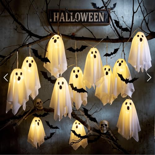 Halloween Ghost String Lights with 3D Bat Decorations - 9 ft Indoor Outdoor Decor