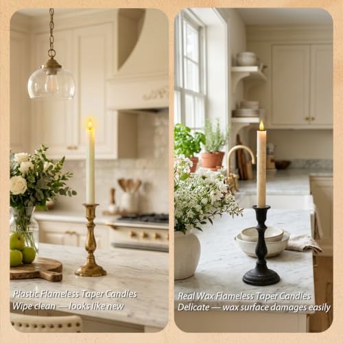 Meigic Ivory 6-Piece Flameless Taper Candles with Remote Timer & Dimmer - 9.6 Inch LED Battery Candlesticks for Indoor Home & Wedding Decor