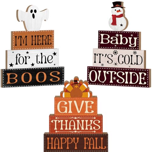 Winter Christmas Wooden Tabletop Centerpiece Set - Rustic Holiday Decor
