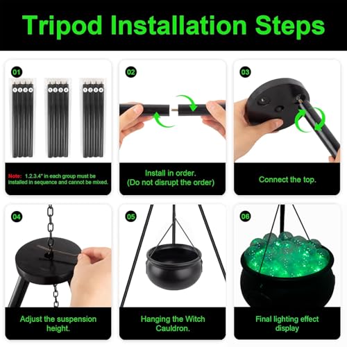 Halloween Cauldron on Tripod with Lights & Balls - Outdoor Witch Decor