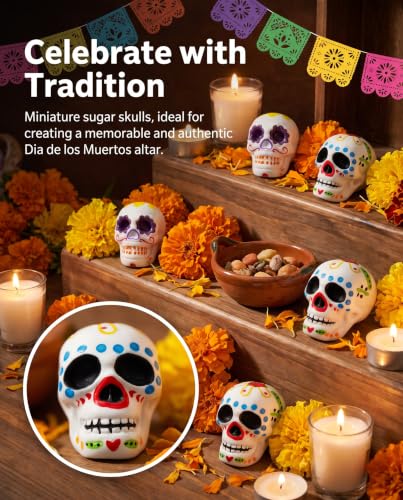 Day of the Dead Sugar Skull Mini Figures for Altars - 12 Pack