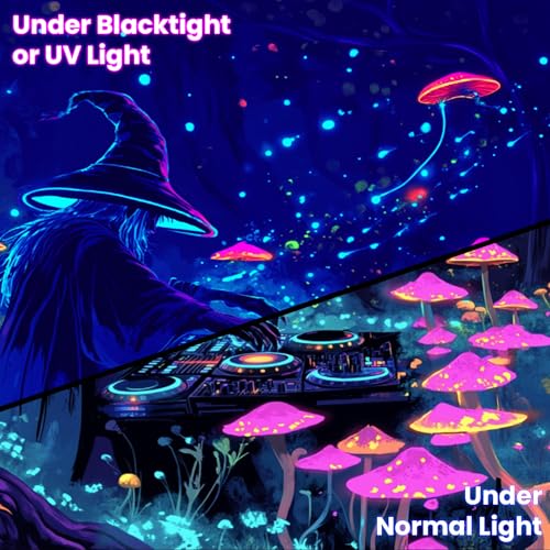 UV Reactive Halloween Tapestry - Blacklight Glow in the Dark Wizard Decor - 90x70 Inches - Wizard DJ Variation