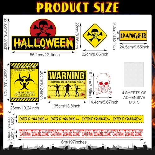 Halloween Zombie Warning Signs & Caution Tape Set for Indoor Outdoor Decor