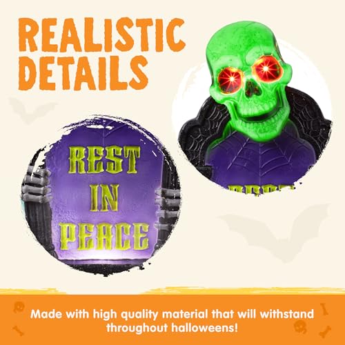 Halloween Graveyard Tombstone Decoration with Glowing Skeleton, 16.5 Inch Outdoor LED Yard Prop