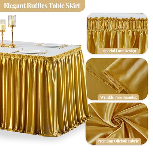 Dark Gold Satin Table Skirt 17ft for Rectangular Tables Party Decorations