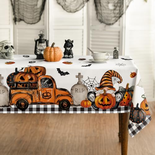 Halloween Tablecloth 60 x 84 Inch Rectangular Ghost Pumpkin Orange - Durable Polyester
