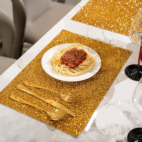 Gold Rhinestone Placemat 12x18 Inches - Elegant Table Decor, 1 Piece