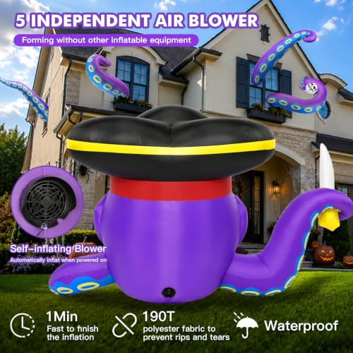 9FT Pirate Octopus Inflatable Halloween Yard Decoration with LED Lights