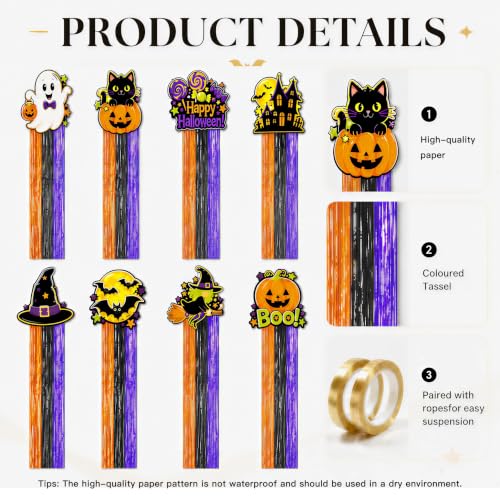 Halloween Hanging Rain Curtain Decorations - 8 Tinsel Streamers, 3.3 FT