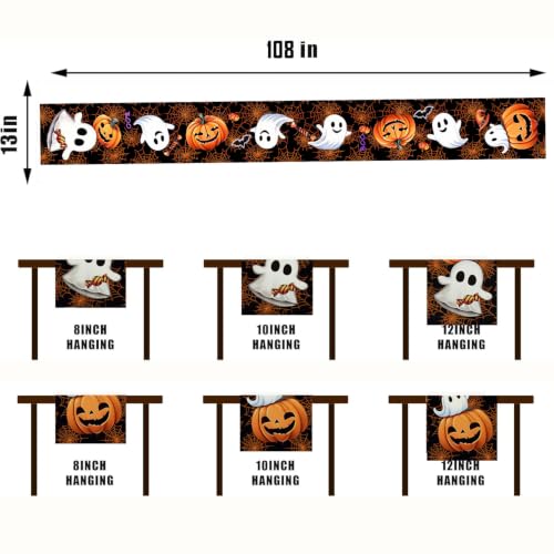 Halloween Table Runner Ghost Pumpkin Spider Web 13x108 Inches - Black/Orange