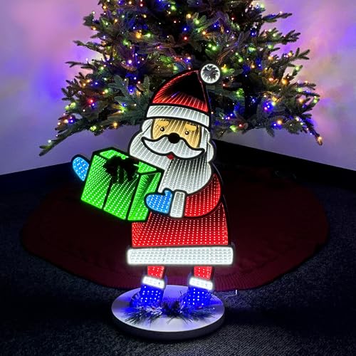 Santa Infinity Mirror Light with Stand - LED Christmas Holiday Decor - USB-Powered 16x24 Inches - Indoor Seasonal Decoration - Santa Variation