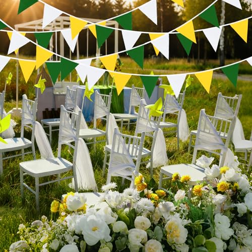 21Ft Metallic Fabric Triangle Banner Flags for Parties - Yellow, Green, White Variations
