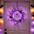 Adroiteet 24-inch Halloween Wreath with LED Lights, Spiders & Glitter Finish - Front Door & Outdoor Decor - Variation 1