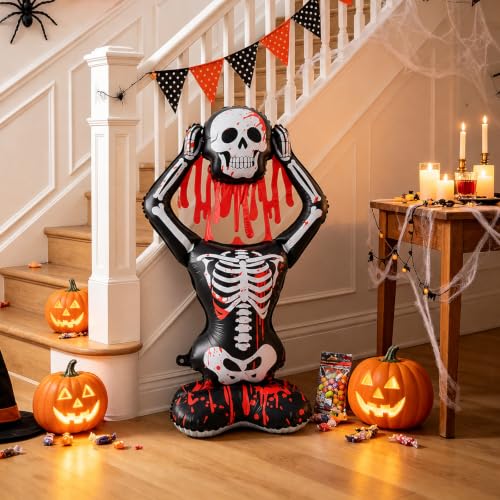 Giant Self-Standing Halloween Skeleton Balloon - 3.8FT Bloody Skull Decor - 1 Piece