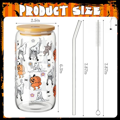 Funny Halloween Ghost Glass Cups with Lid & Straw - 16 oz Boo Basket Stuffer